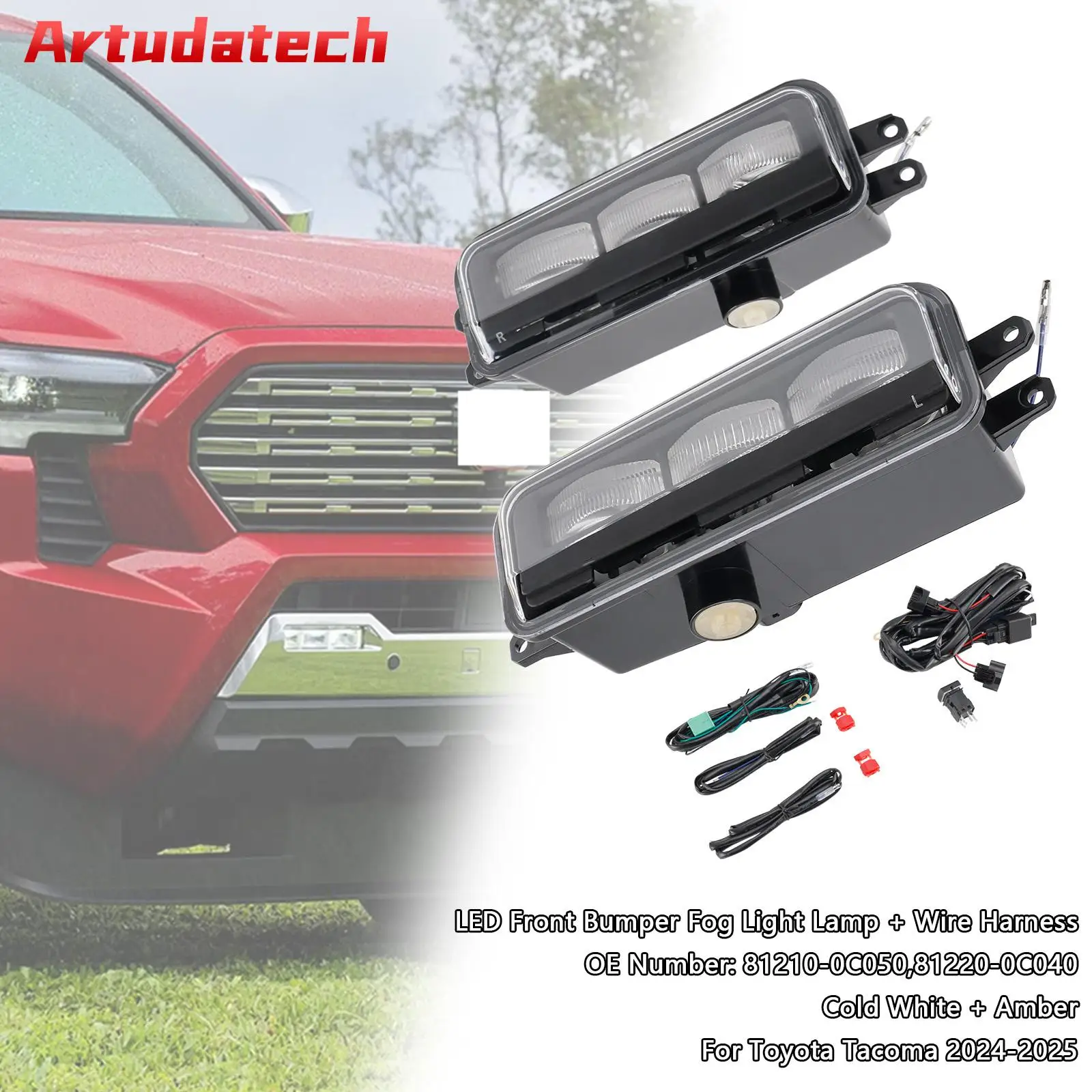 

Artudatech LED Front Bumper Fog Light Lamp + Wire Harness For Toyota Tacoma 2024-2025