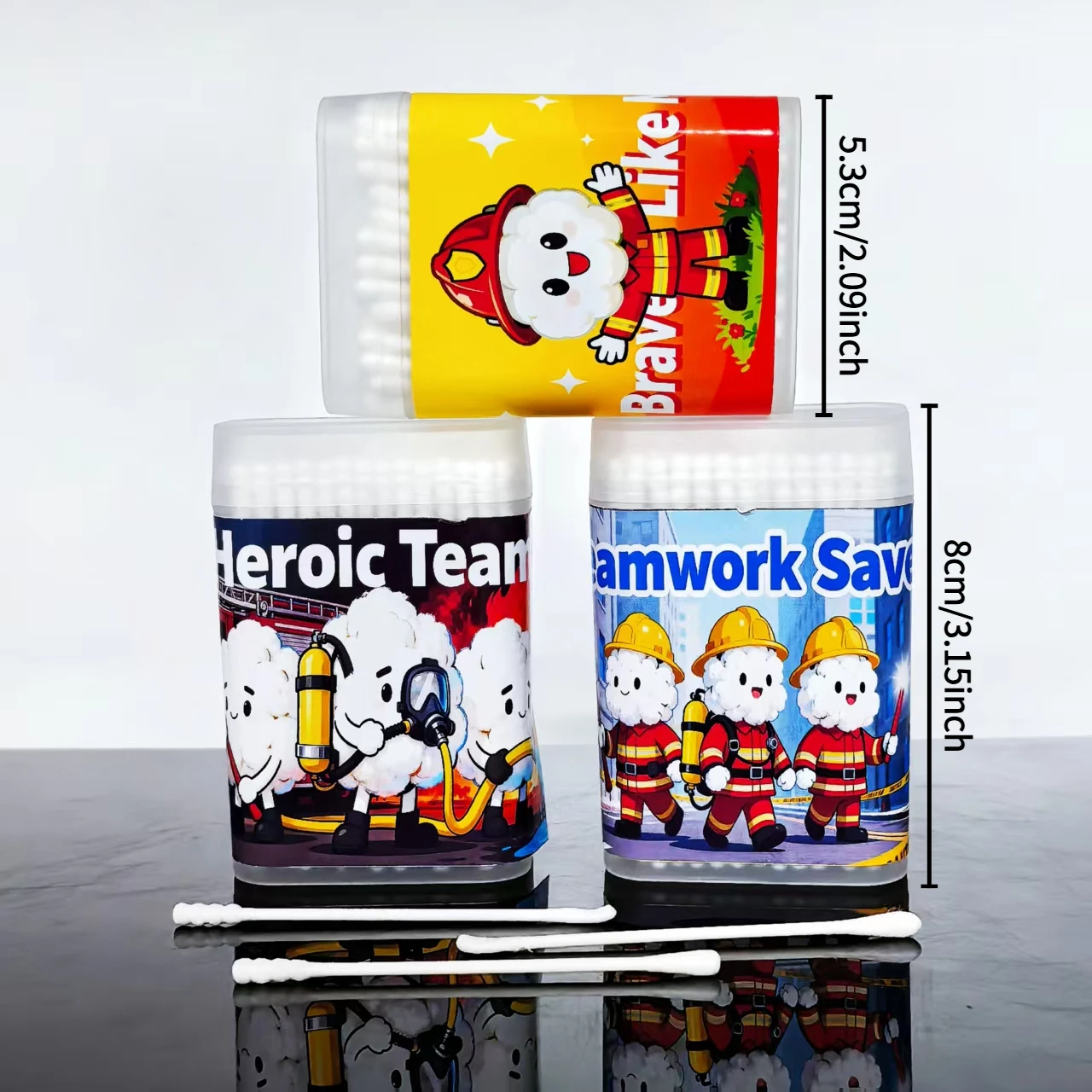 300pcs Firefighting-Themed Cotton Swabs, Fire Prevention & Safety Series Double-Headed Cotton Buds, Gift Cotton Swabs
