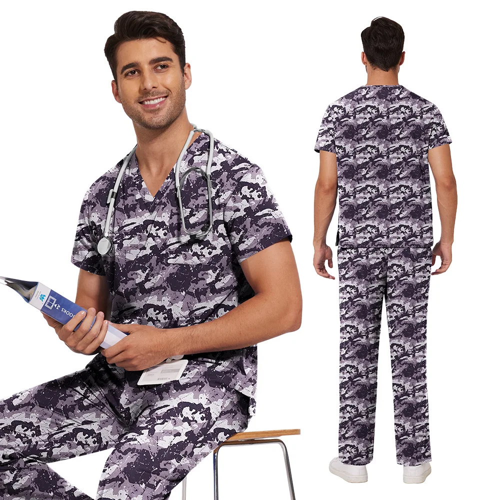 Conjunto de lavagem das mãos fino confortável respirável médico dos desenhos animados impresso uniforme trabalho roupas enfermeira