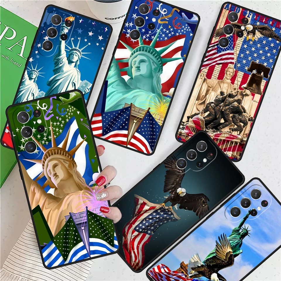 America Flag Statue of Liberty For Samsung Galaxy S24 Ultra S21 S22 S8 S9 S10E Note 10 20 Plus FE S23 Phone case Cover Coque