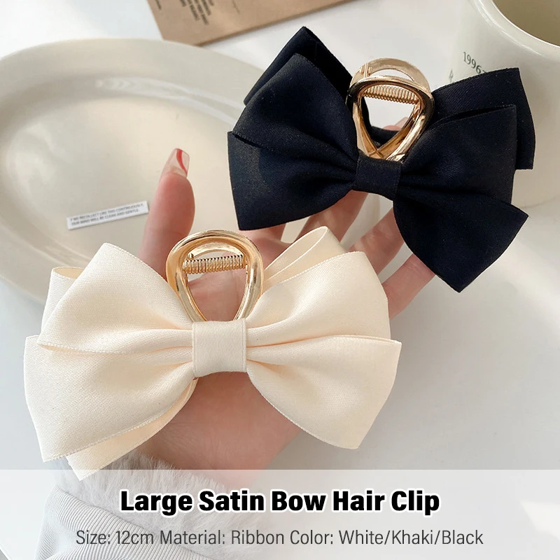 12CM Large Satin Bow Headdress Internet Celebrity Catch Cross Fashion Hair Claw Hairpins Sweet Hair Accessories For Girls