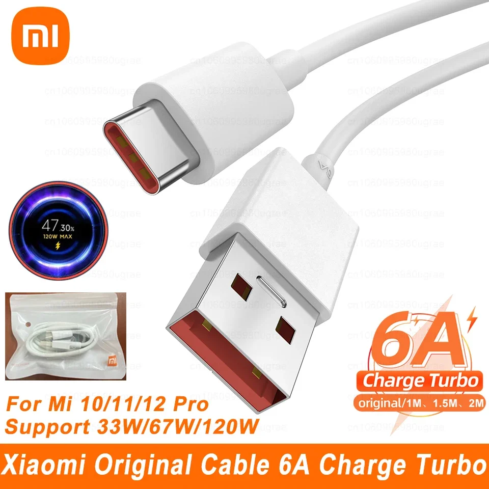 Xiaomi Original 6A Type C Cable Fast Charge Turbo For Mi 13 Pro 12 11 10 Redmi Note 12 K50 K40 Poco X4 Pro F4 Black Shark 5 Cord