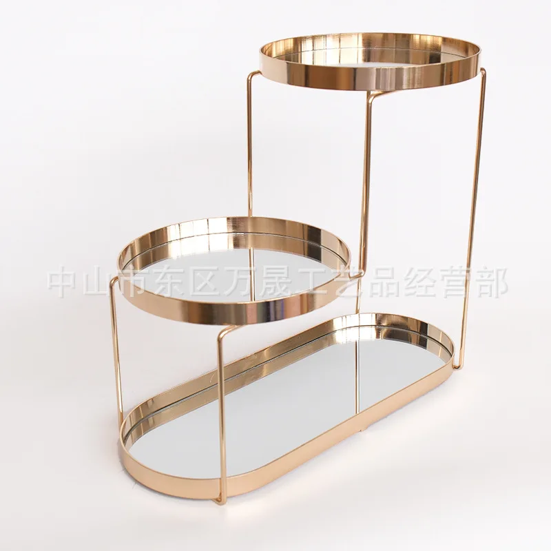 Desktop storage rack, three-layer mirror shelf, bathroom storage tray rack, decoration