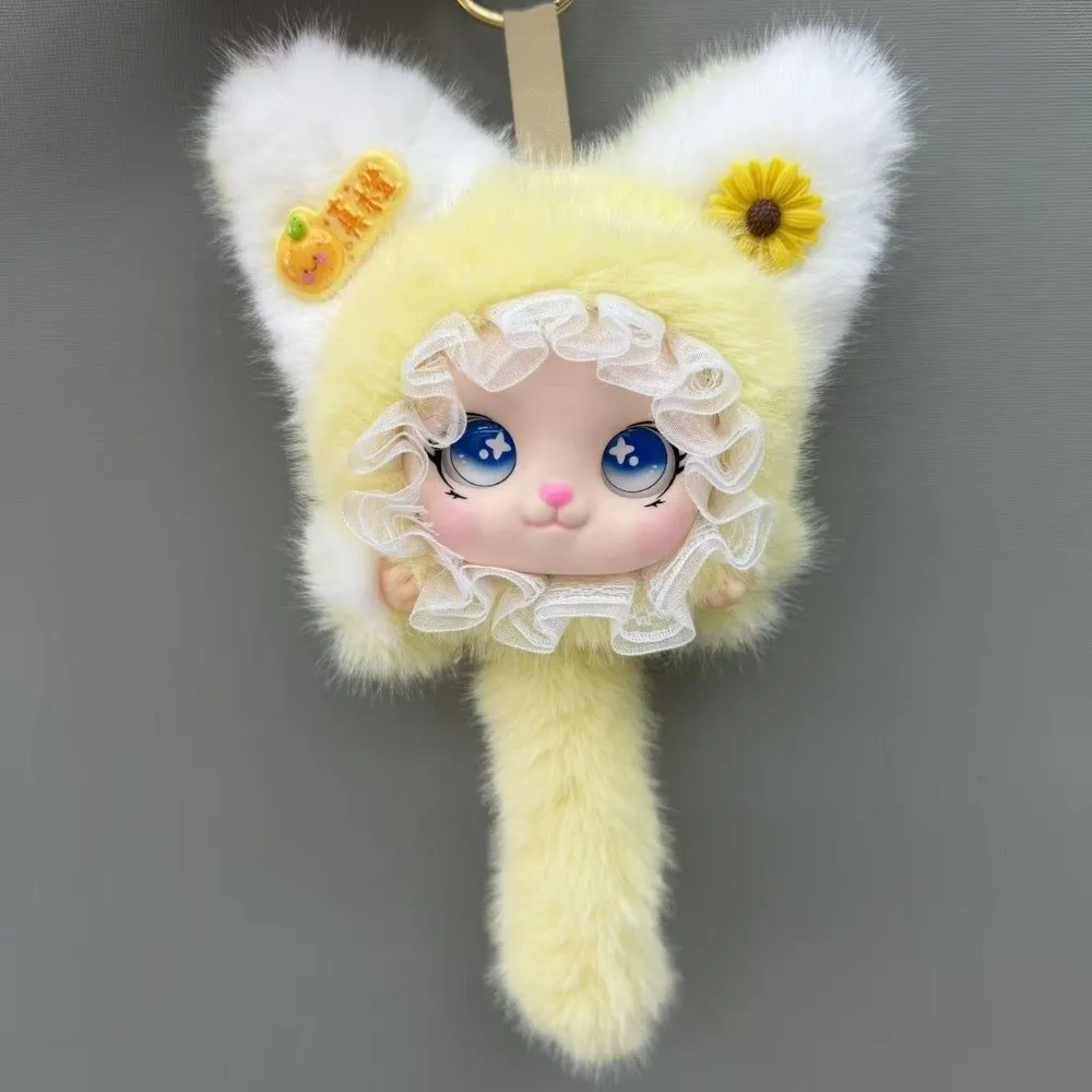 Cute Long Tail Plush Cat Keychain Hanging Charm Ornaments Cat Plush Lace Border Kawaii Furry Cat Pendant Bag