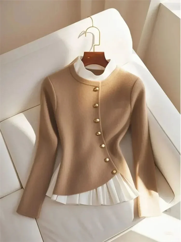 Estilo preguiçoso temperamento exclusivo super bonito camisa roupas femininas outono inverno nova moda nicho design sentido topo camiseta