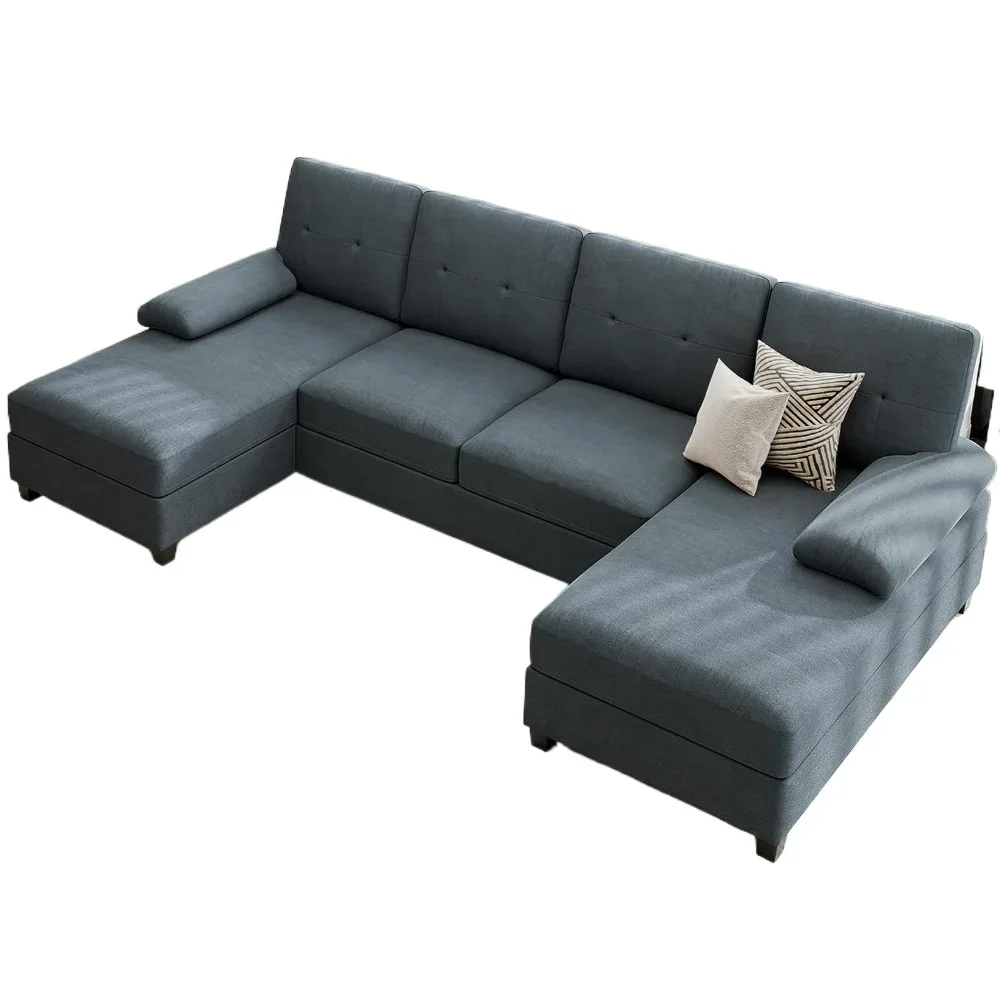 Sectional Sofa Couches for Living Room, 4 Seat U-Shaped Sofa Couch Living Room Furniture Sets Clearance with Double Chaises