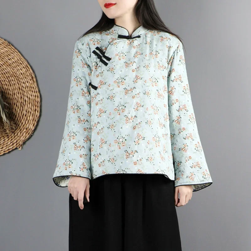 

Chinese Floral Tang Suit Short Women Ethnic Style Loose Padded Jacket Oriental Traditional Harajuku Vintage Cotton Linen Coat