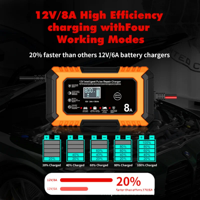 Автомобильное зарядное устройство 12 В 8 А, зарядное устройство для аккумулятора мотоцикла, литий-железо-фосфатная батарея