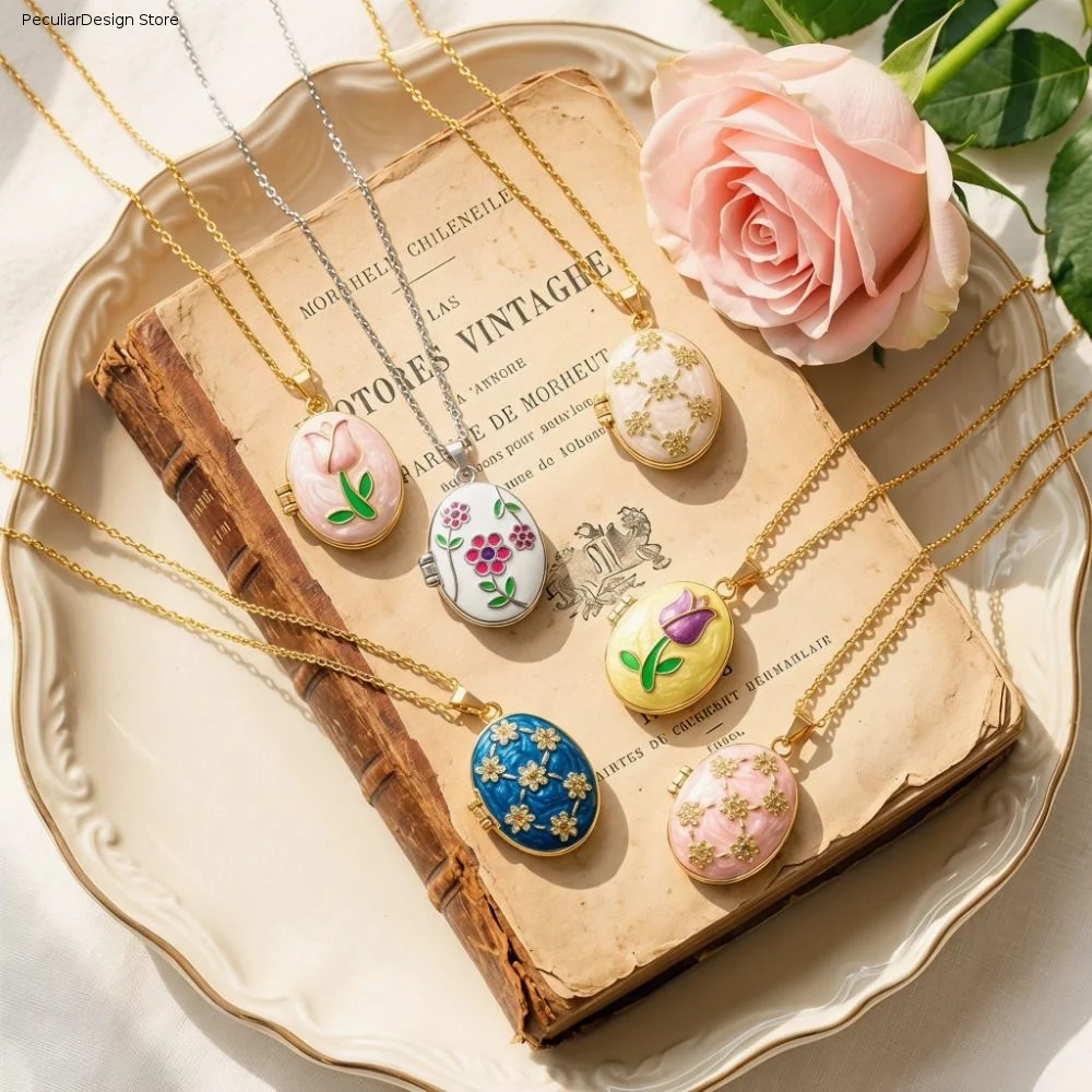 Openable Photo Locket Pendant Necklace Titanium Steel Opening and Closing Lid Enamel Necklace Charm Non-Fading T