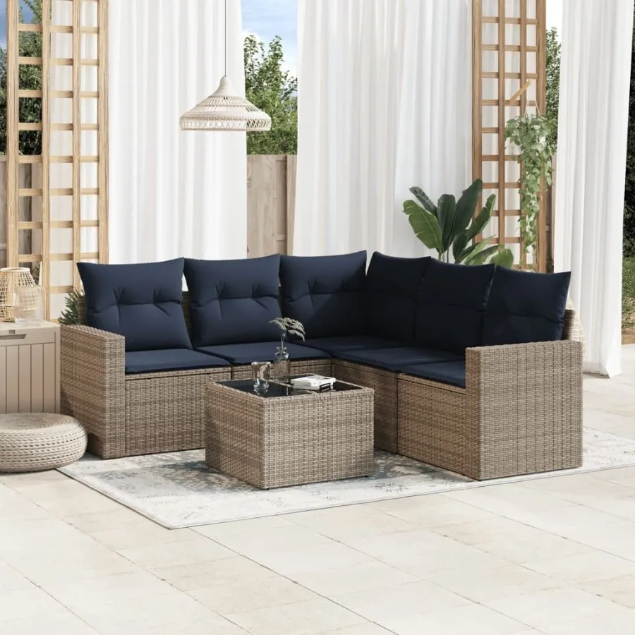

6 Piece Patio Sofa Set with Cushions Gray Poly Rattan