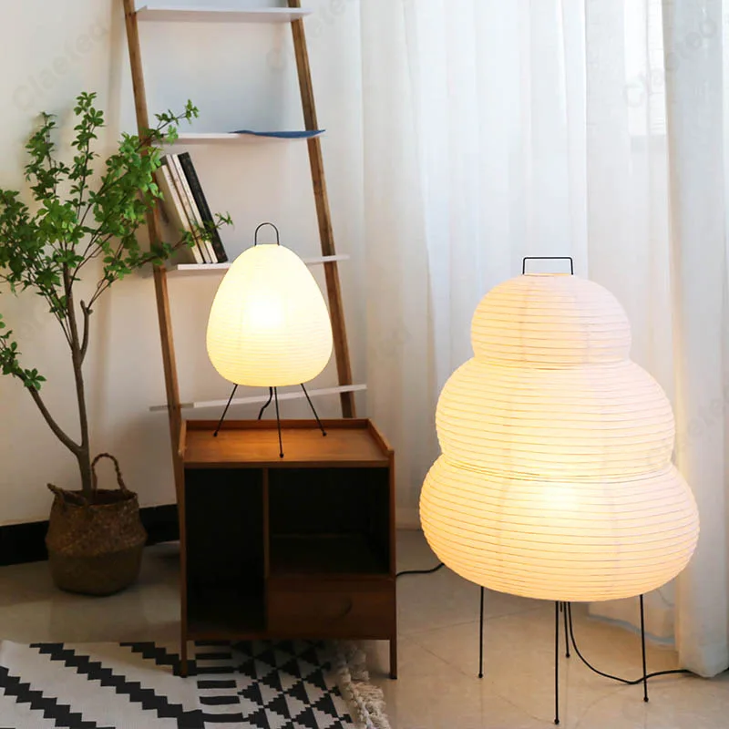 LED Retro Minimalist Rice Paper Floor Lamp for Home Living Room Bedroom Study Office Atmosphere Decoration Lighting Fixtures