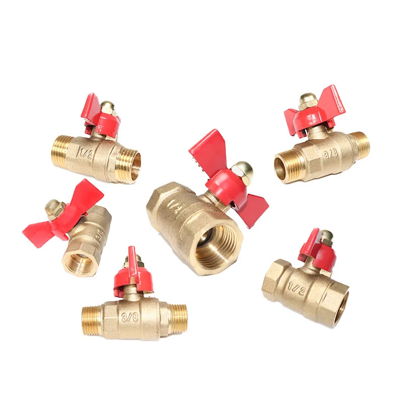Valvola a sfera in ottone filettata BSP da 1 unità per acqua, gasolio, compressore d'aria con stelo a farfalla, 1/4" 3/8" 1/2" maschio a femmina