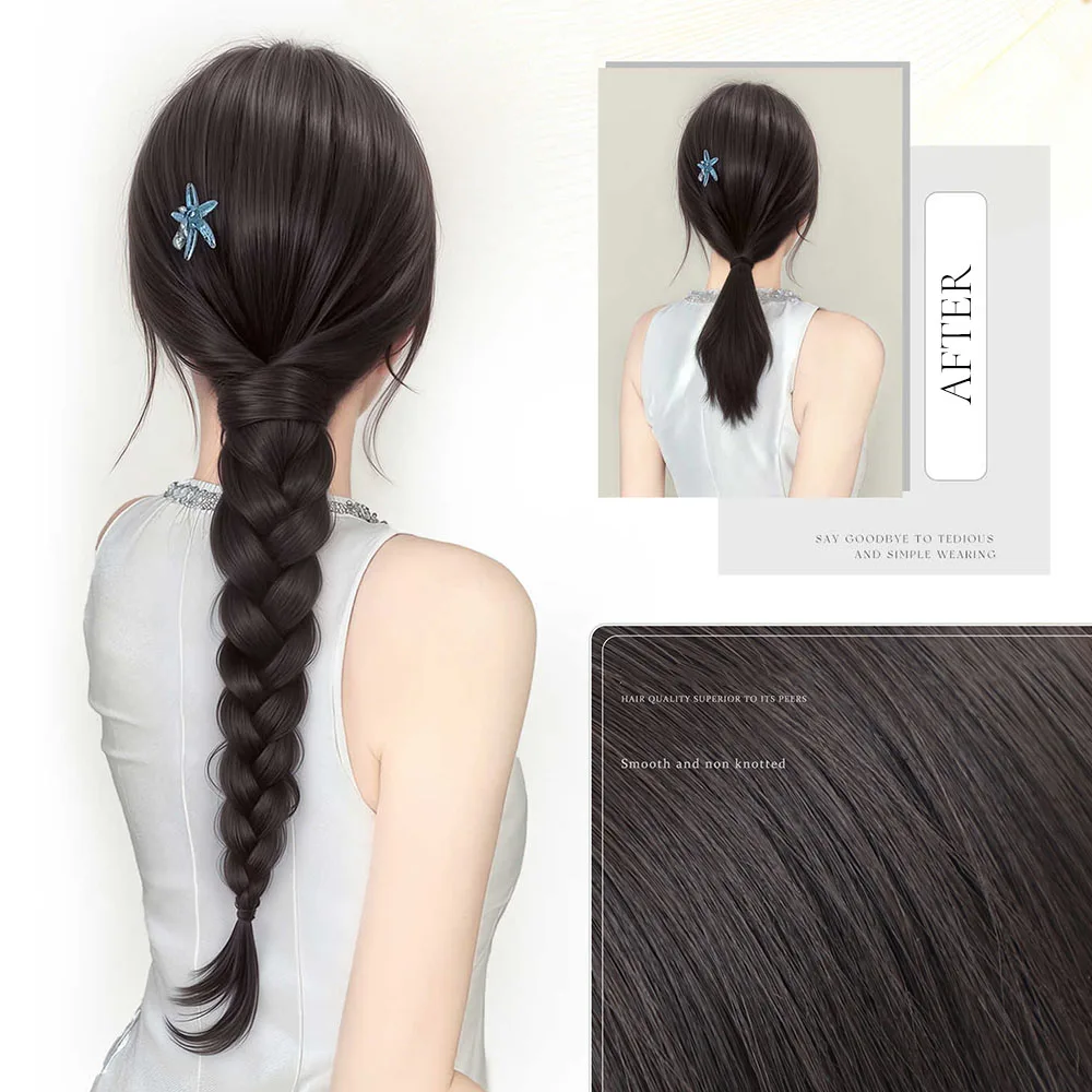 OLACARE Synthetic Ponytail Hair Extensions Black Hair Long Straight Braid Ponytail Wrap Around Ponytail Hairpiece Headwear Daily