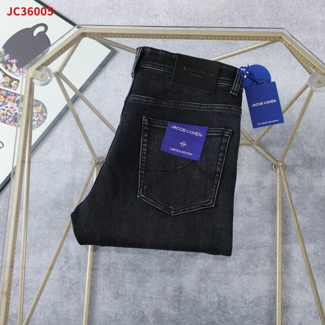 Calças Jeans Luxuosas Masculinas Jaco Outono Inverno Cintura Média Denim Lavado Casual Slim Fit Jovem Moderno Moda Alta Quali...