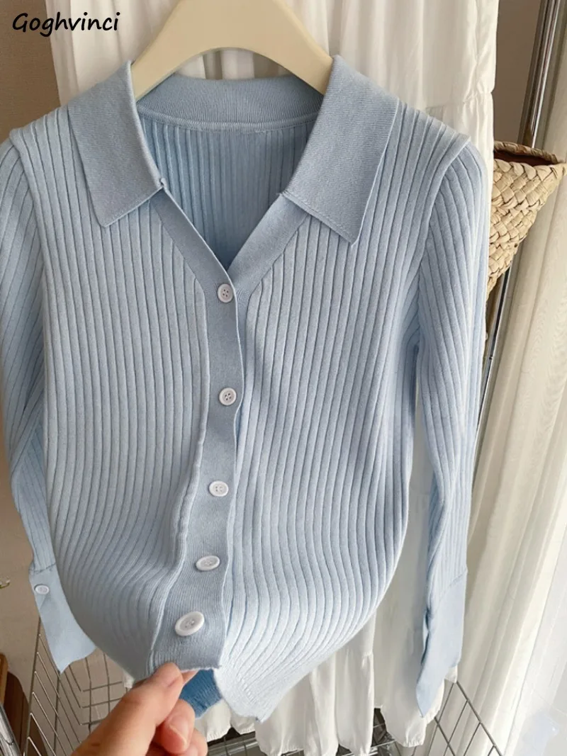 

Turn-down Collar Cardigan Women Daily Solid Trendy Korean Fashion All-match Gentle Stylish Autumn Simple Classic Prevalent Chic