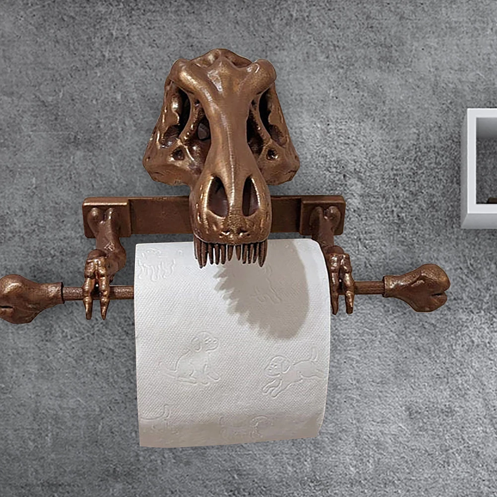 Suporte de papel higiênico com caveira de dinossauro, versátil, rack de armazenamento de parede, criativo para casa, cozinha, banheiro