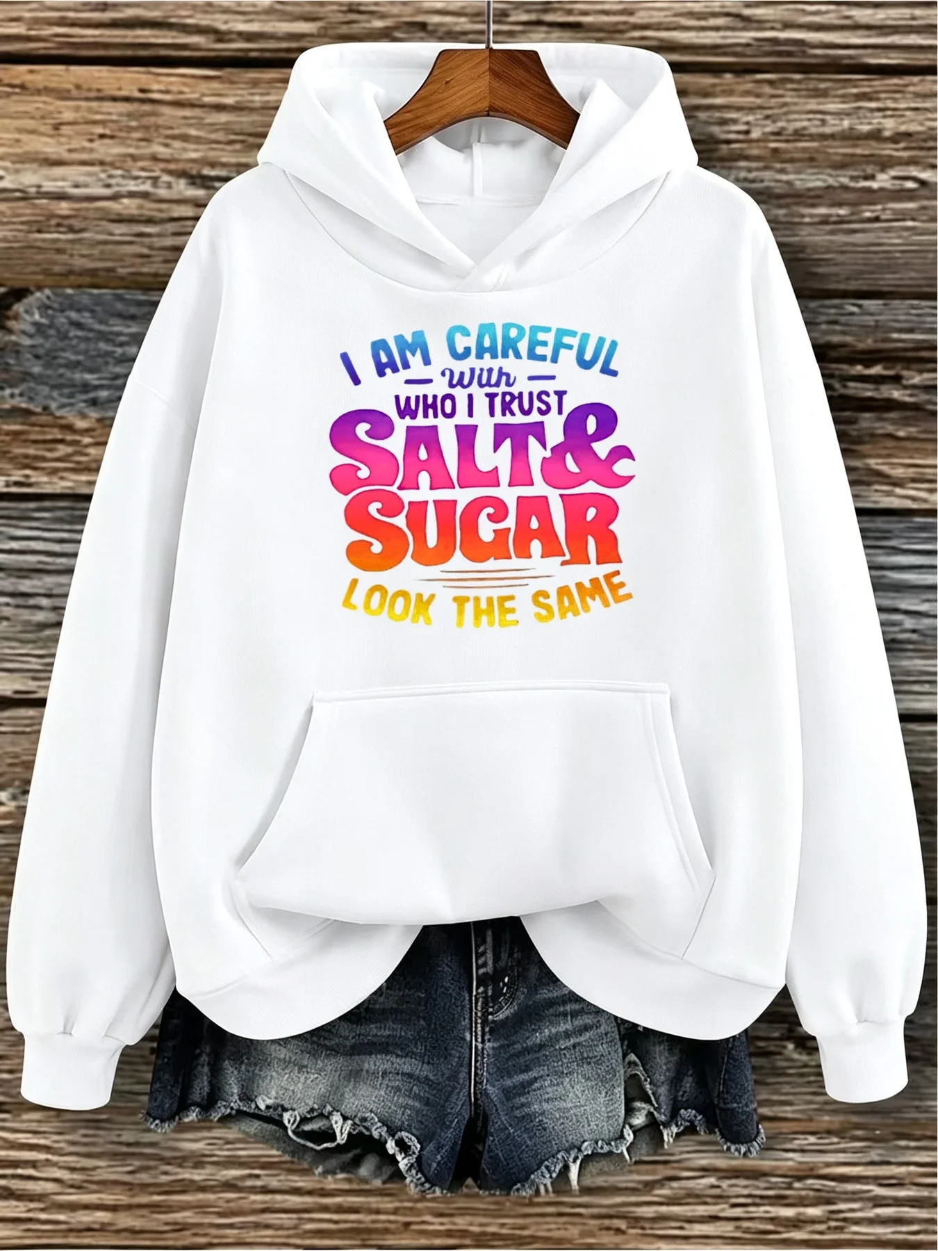 Women'S Hoodie Hooded Expressive Graphic for Women Stylish Women'S Slim Fit Casual Graphic Featuring 'I AM CAREFUL with WHO I TRUST' Text Design Bold Gradient Colors in Purple
