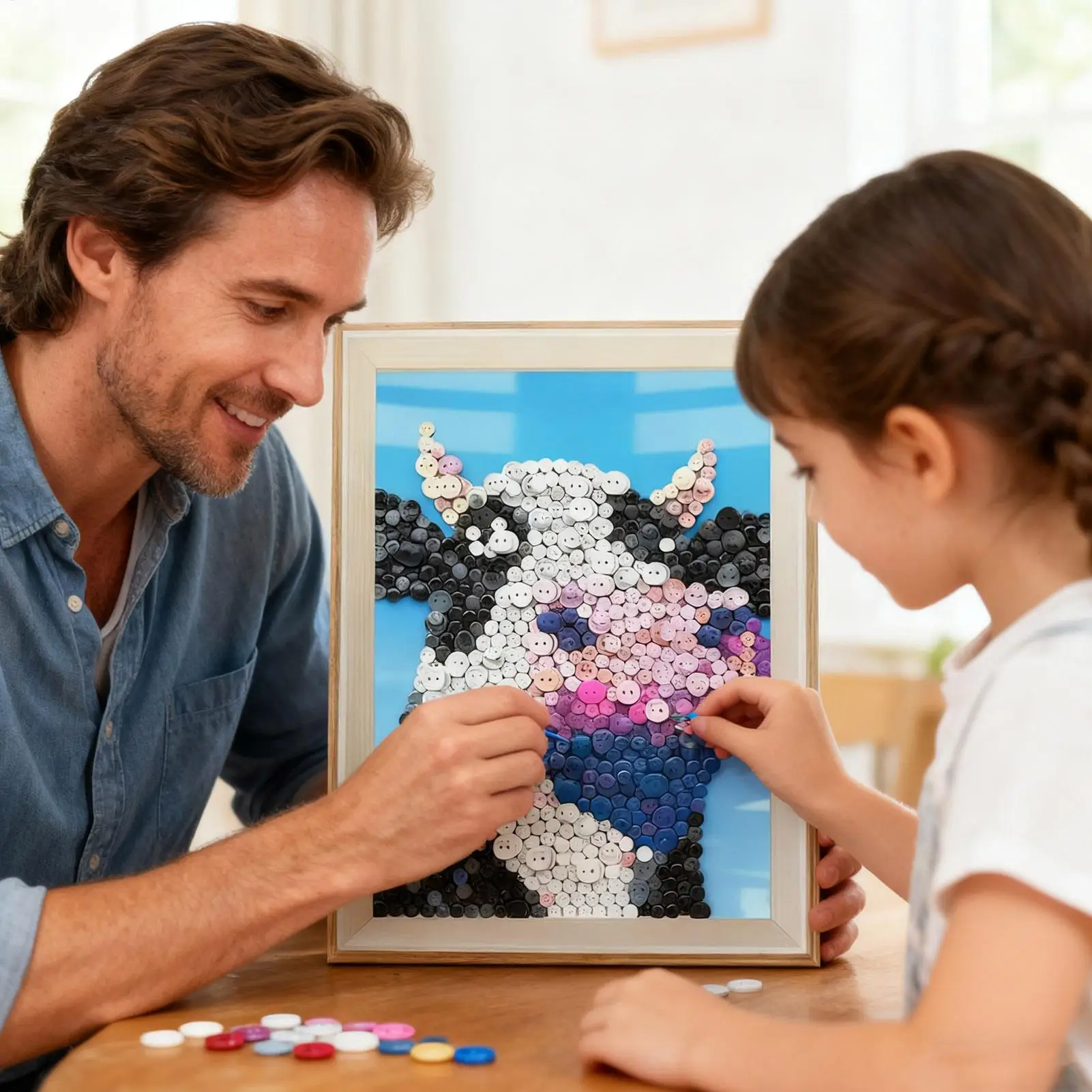 ボタンアートペインティングキット フレーム付き家族向けインタラクション 樹脂製牛動物ボタンペインティングキット リビングルーム 寝室 教室用