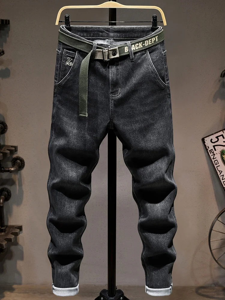 

Мужские джинсы премиум-класса, облегающие, эластичные, повседневные, прямого кроя, универсальные, весенне-осенние, в корейском стиле, модные, хлопковые