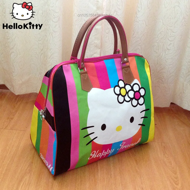 Sanrio-Bolso de viaje de dibujos animados de Hello Kitty para mujer, bolsa de equipaje portátil de gran capacidad, bolso de viaje corto, bolso de