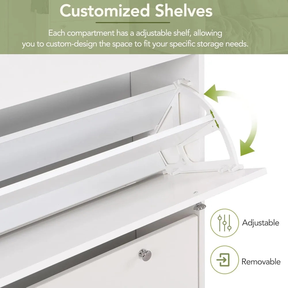 خزانة أحذية ضيقة للمدخل مع 3 أدراج قابلة للطي و3 خطافات للتخزين