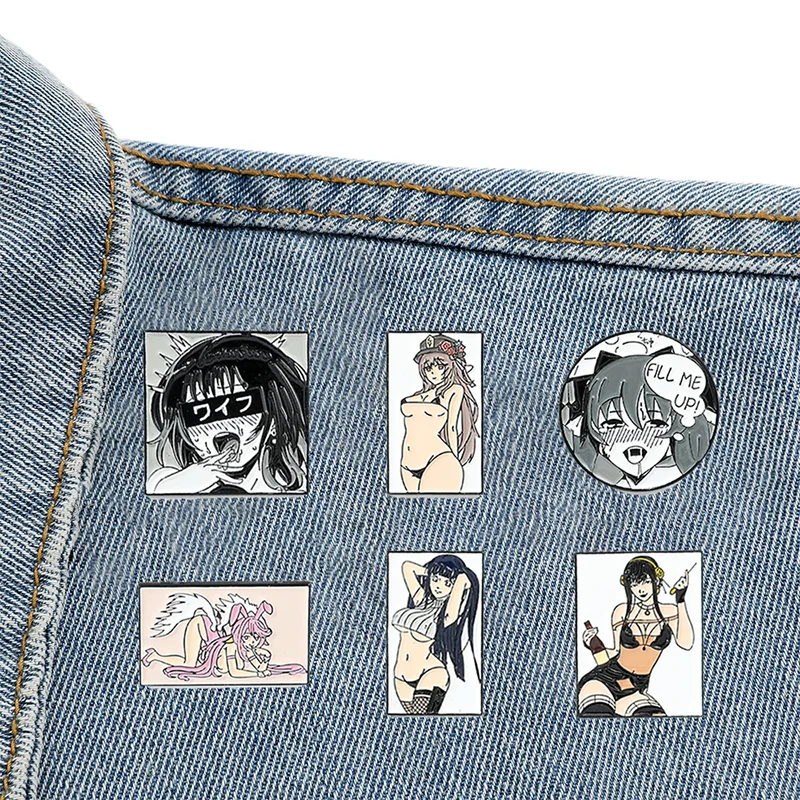 

1 Set Cute Beautiful Girl Comic Style Girls Enamel Pin Hentai Anime Manga Heroine Brooches Badges Lapel Backpack Bag Hat Gift