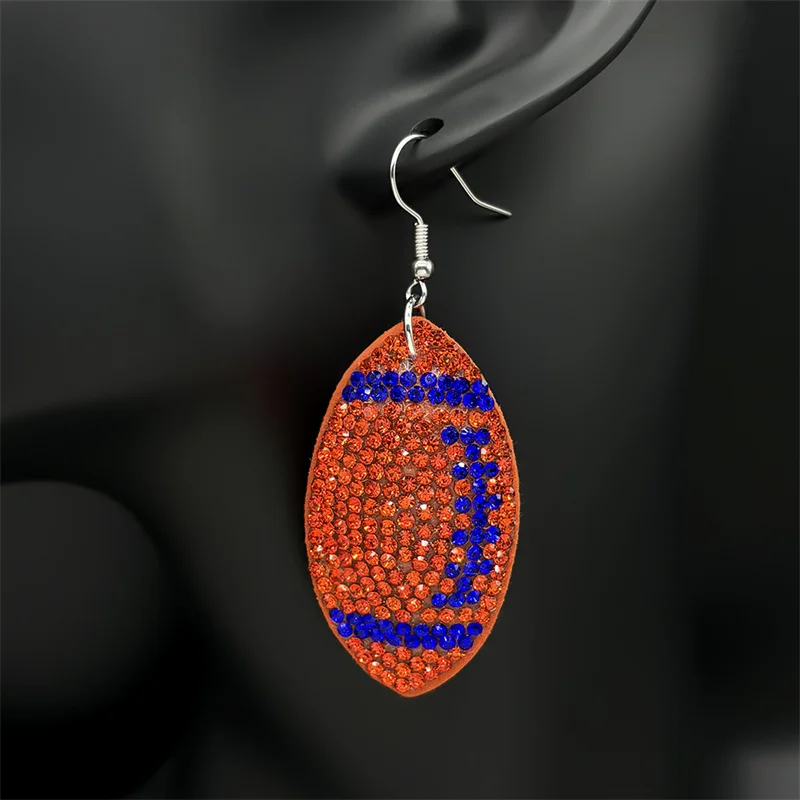 American Football Balls Rugby Rhinestone Earrings for Women Men Blue Orange Color Sports Style Dangle Earrings JewelryZZZ1066