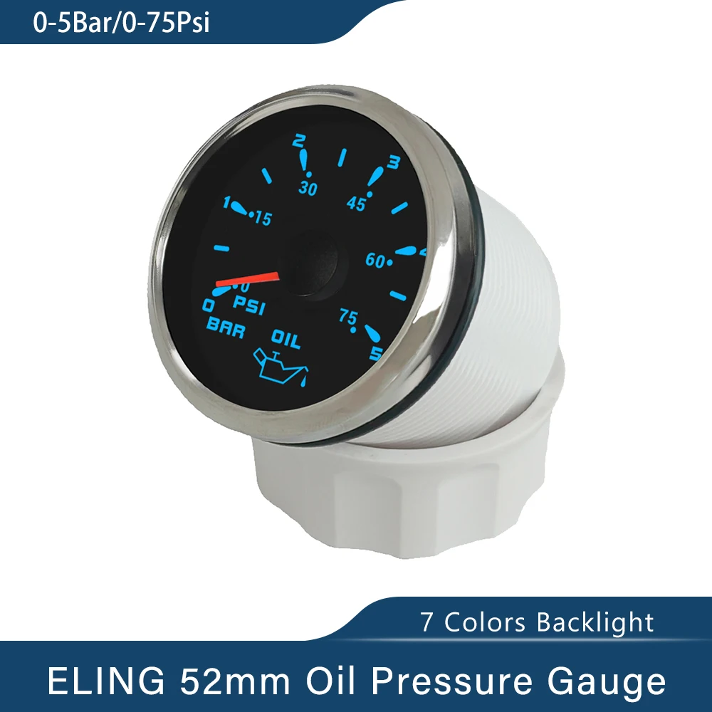 

ELING Boat Car Universal 52mm Engine Oil Pressure Gauge Meter 0-5Bar 0-10bar Signal with 7 Colors Backlight 9-32V
