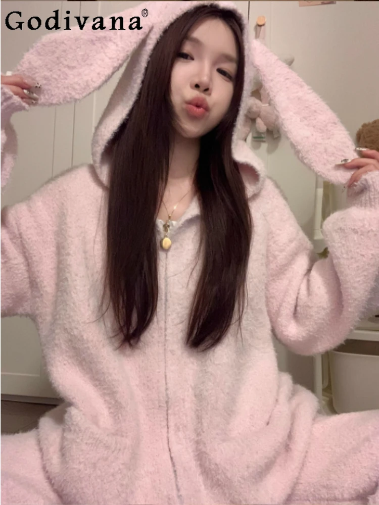 

Autumn winter new sweet women thickened warm large size hooded pajamas fashion loose versatile cute comfortable loungewear sets