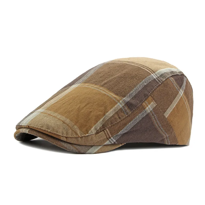 2023 Four Seasons Cotton Plaid Print Newsboy Caps Flat Peaked Cap Men and Women Painter Beret Hats 138