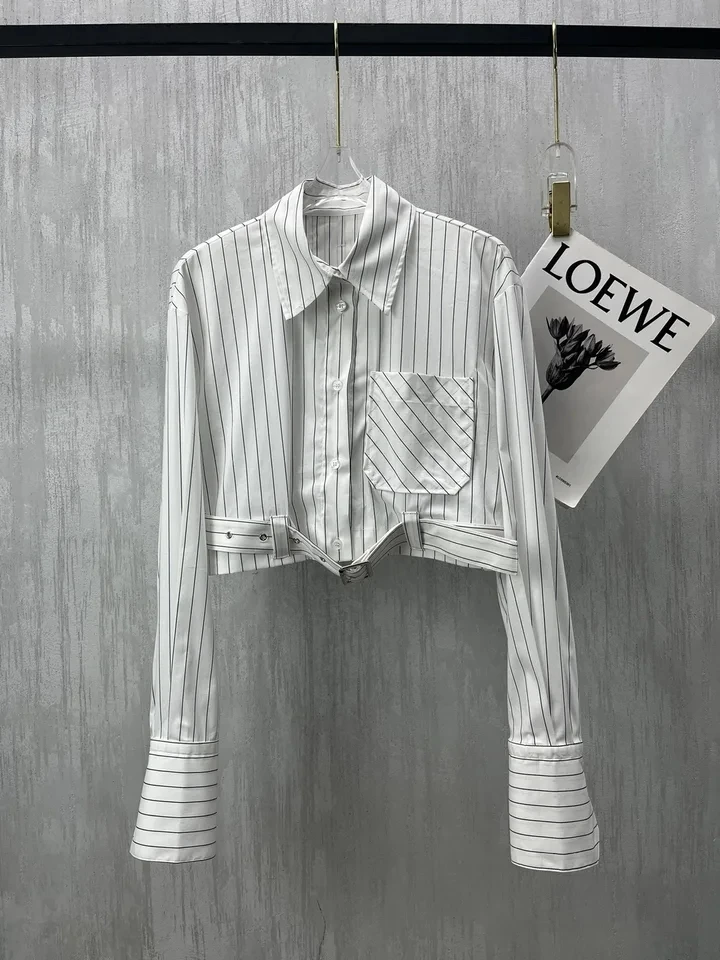 2024 new women's fashion long-sleeved sexy casual vertical striped shirt