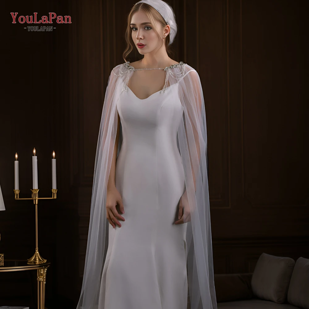 Youlapan VG83 Elegant Woman Party Jacket White Bolero Wedding Plus Size Cape Veil Wedding Dress Bridal DIYShawl Bride Long Cloak