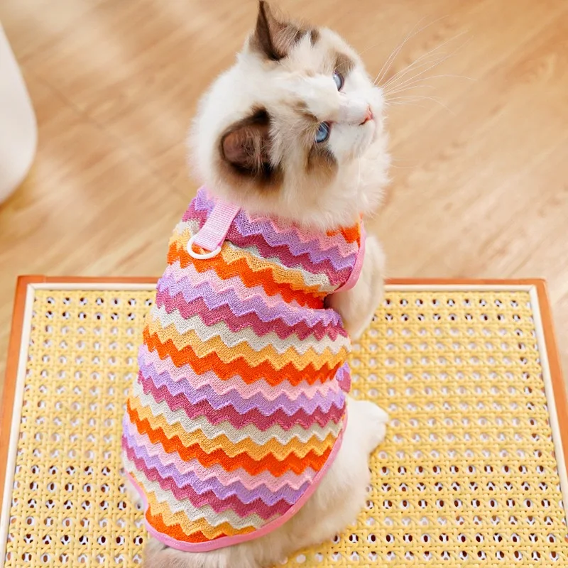 Striped Spring Summer Dog Clothes Sleeveless Teddy Bear Chihuahua Pet Cat Sweatshirt Breathable Vest for Small Medium Puppy