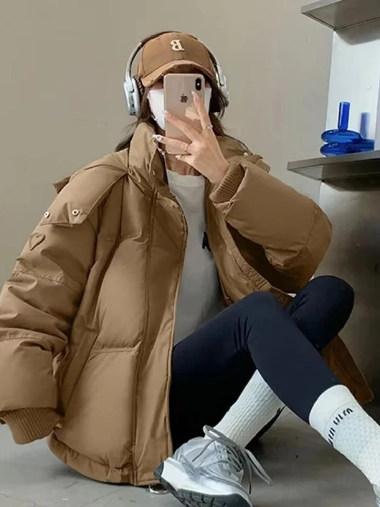 Warm Winter Hooded Coat for Women 2026 New Korean Edition Grey Love Short Down Cotton Jacket Student Thicken Loose Bread Jackets