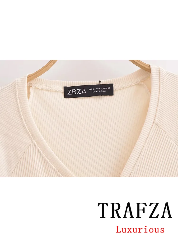 TRAFZA Vintage Casual Chic Women Dress Solid Slim V-Neck Button Short Sleeve Long Dress Fashion 2024 Autumn Female Dress