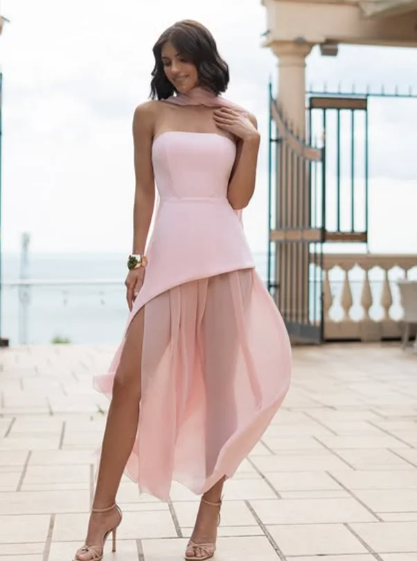高品質カスタマイズされたストラップレス足首丈背中の開いたチュールノースリーブ Vestidos パラ Bodas Mujer Invitada ドレス女性のためのローブ