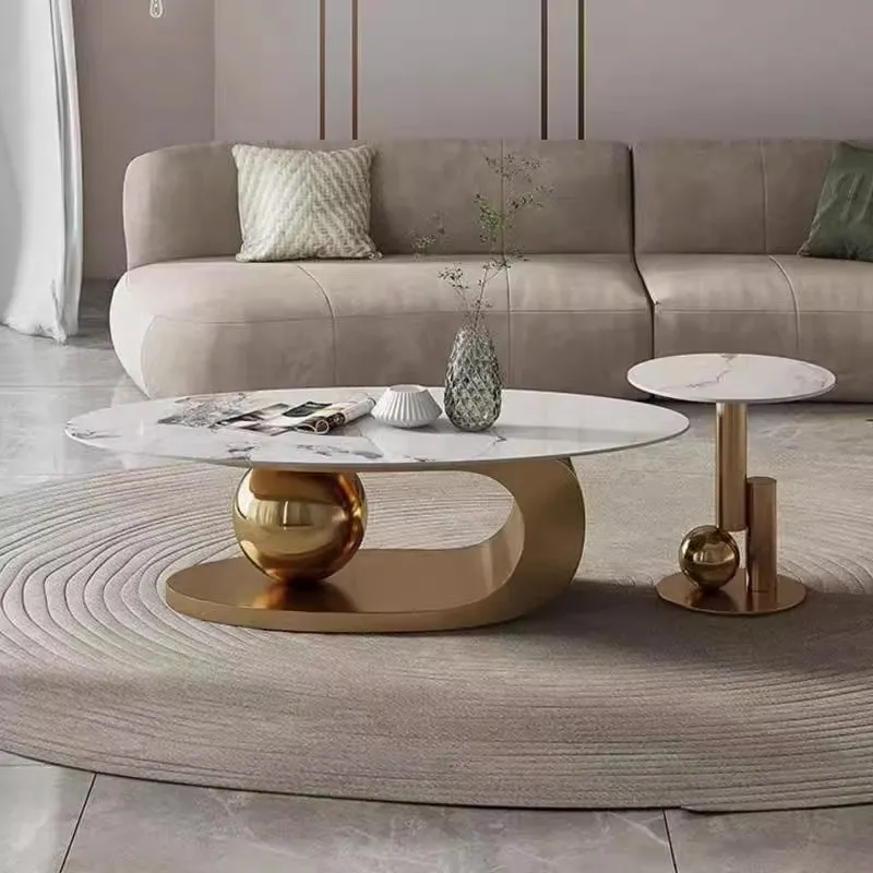 

Light luxury oval rock slab coffee table modern simple Italian minimalist living room small apartment home designer