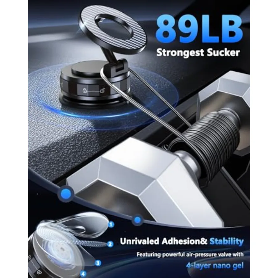ที่ยึดโทรศัพท์มือถือในรถยนต์แบบแม่เหล็กปรับได้ 360 องศา พร้อมแรงดูดสูงกว่า 89 ปอนด์ และแรงแม่เหล็ก 3200gf สำหรับอุปกรณ์ iPhone และ Android