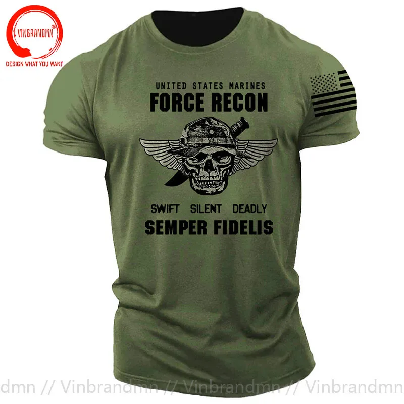 USMC T-shirt US Marines Semper Fidelis Devil Dog Military Force Recon T Shirt Men Cotton Tee USA Army Streetwear Harajuku tshirt