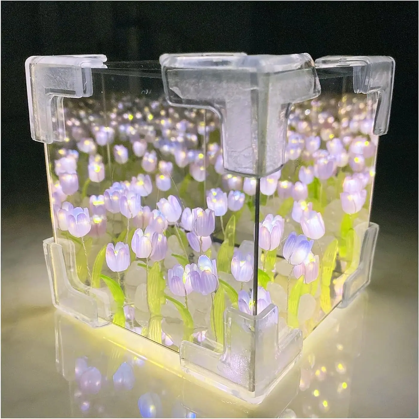 DIY Flower Sea 3D Cloud Tulip LED Night Light Mirror Table Lamps Bedroom Ornaments Decoration Mirror Table Lamps Bedside Gift