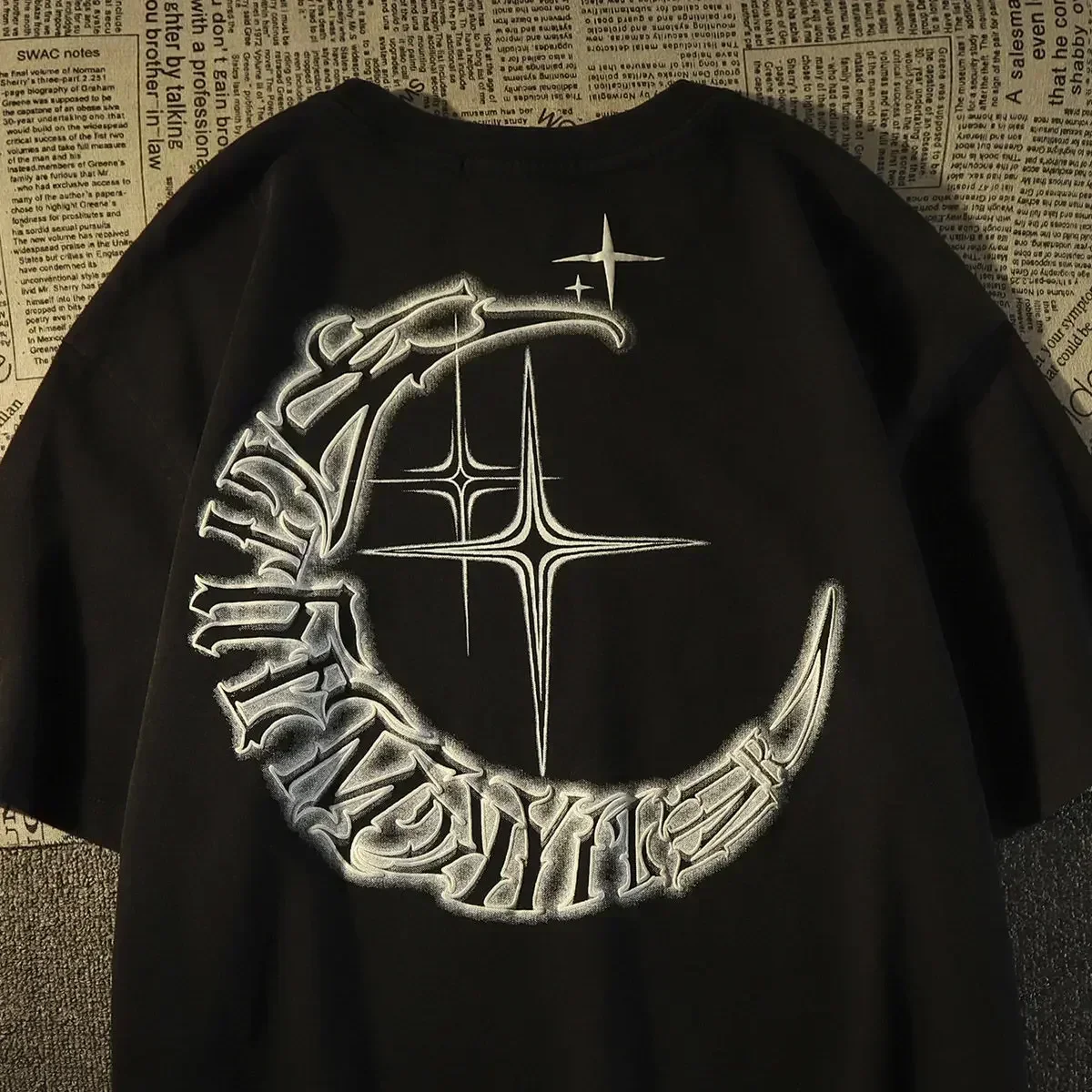 الأمريكية خمر الإبداعية الخط ستار قصيرة الأكمام تي شيرت للنساء الصيف فضفاض زوجين ارتداء أعلى الملابس بلايز قمم الموضة