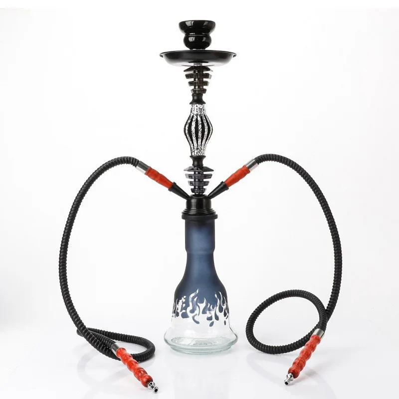 Flame Pattern Glass Hookah Complete Set Double‑Hose Shisha Narguile Chicha Water Pipe for Home Bar Party Lounge Smoking Kit