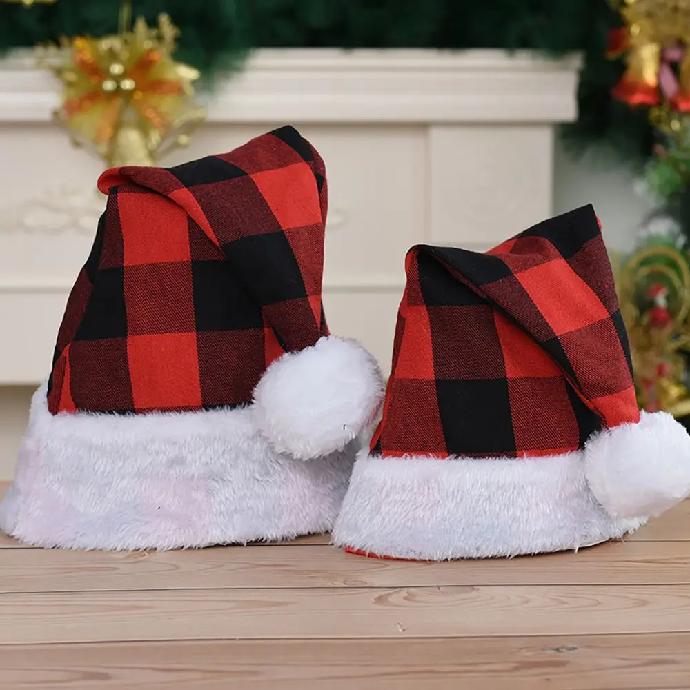 New Year Decoration Korean Plush Plaid Snowflake Kids Stripe Santa Claus Hat Christmas Hat Warm Cap Children Hat