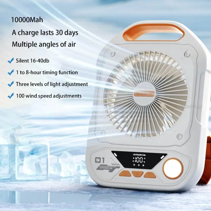 27RB مروحة قابلة للطي مريحة مع شحن USB وإضاءة مروحة ضوضاء منخفضة محمولة