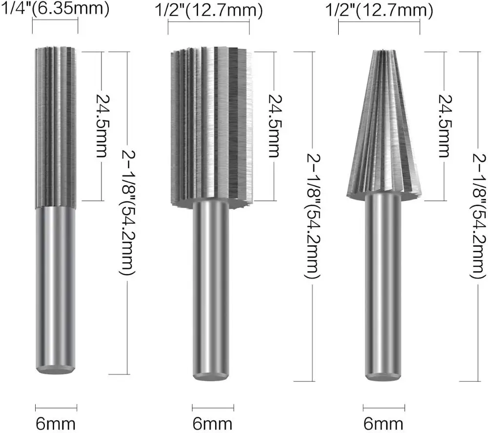 Binoax 6 Buah Mata Bor Putar Pemotong Karbit Set CNC Mata Bor Kikir Putar 6Mm 1/4 "untuk Alat Putar Dremel