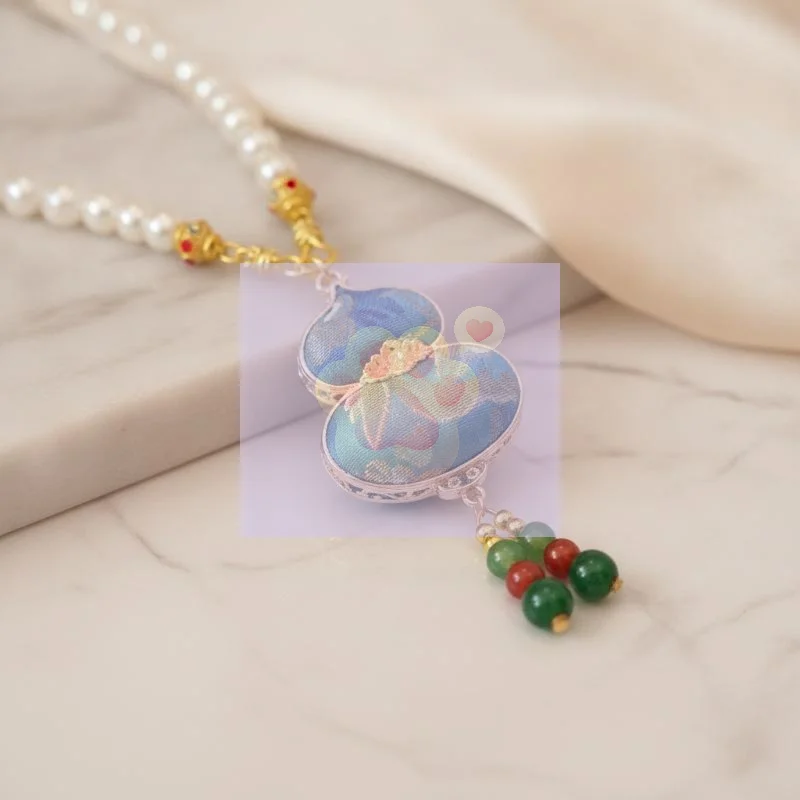 Advanced Song Brocade Gourd Necklace with Beads and Tassels, Alloy Pearl Long Sweater Chain, Elegant Accessory for Women