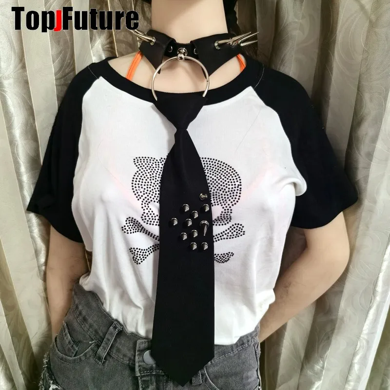 Women Men Y2K Girl Boy Gothic Harajuku Punk Steampunk Pre-Tied Ties rivet  Spike Choker Student Uniform Necktie Accessories Tie