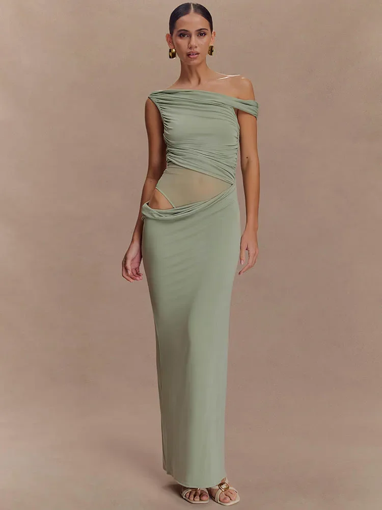 

One Shoulder Slinky Sexy Maxi Dress Women Summer Fashion Backless Sleeveless Split Club Party Long Dress Elegant