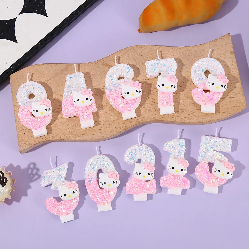 Sanrio Hello Kitty velas de pastel de cumpleaños lindos dibujos animados Anime número 0-9 velas decoración de ambiente Idea Kawaii regalos de vacaciones