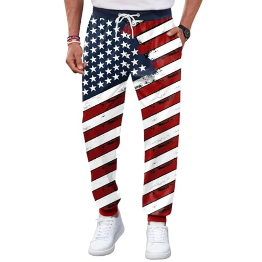 

Arvilhill Men's 4th of July Drawstring Pants 1776 Joggers Patriotic American Flag Sweatpants S-3XL